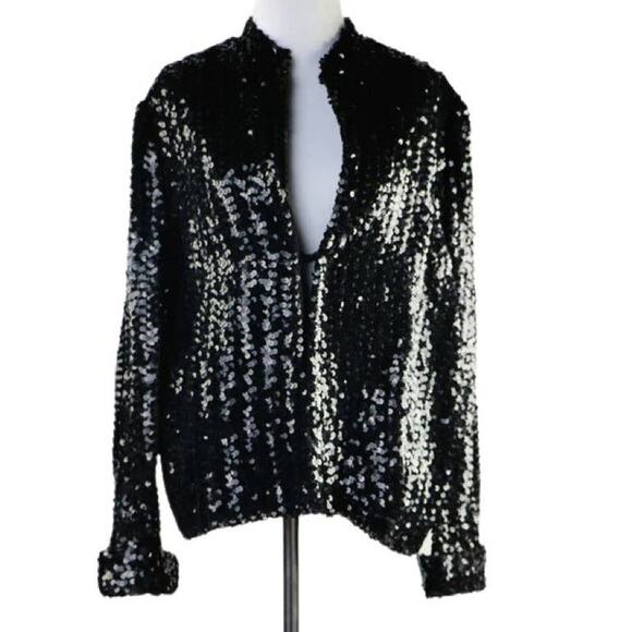Black Sequin Blazer Jacket Rob Hill for Mister Kay Holiday Large - Picture 1 of 6